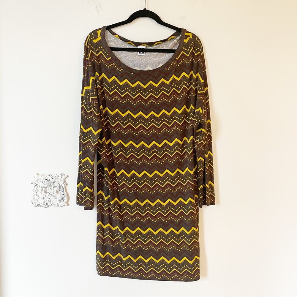 Missoni Brown Chevron Zigzag Long Sleeve Jersey Tunic Shift Dress M